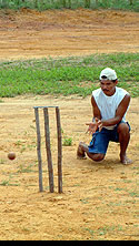 | Kendon about to lose his middle wicket  |